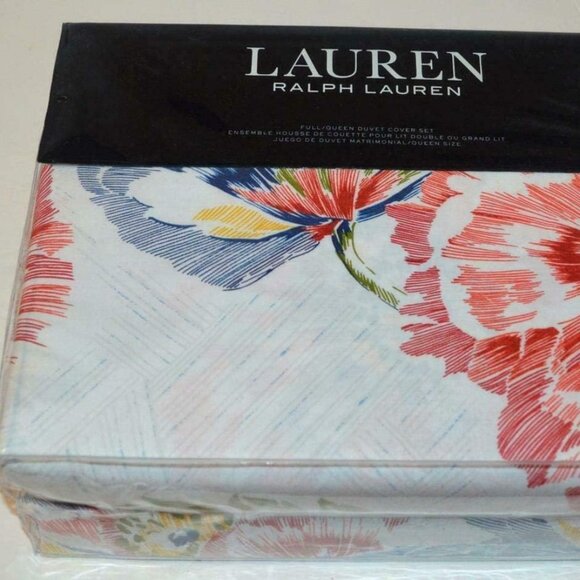 New Ralph Lauren Isadora Red Blue Yellow Green Floral White 3p Duvet Cover Set - Picture 3 of 4